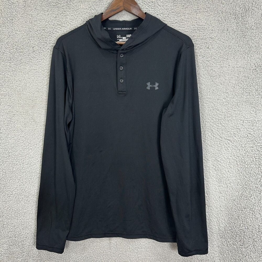Under armour shirt mens large black hoodie long sleeve gym loose fit gym cold